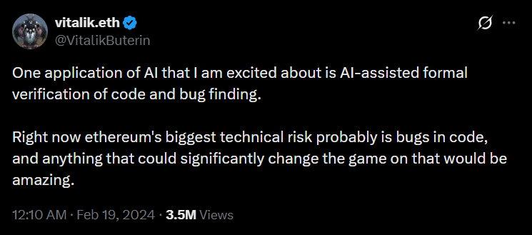 AndreiDavid's tweet photo. Been thinking about @martinkl's "AI makes formal verification mainstream" thesis. Smart contracts seem like the obvious test case, maybe the best one.

The domain is narrow. Deterministic state machines, immutable deployment, mistakes cost real money. You cannot ship bugs and patch later. The incentives for formal verification are already there. Aave runs formal specs in CI, dozens of proved properties. This is not theoretical.

The LLM angle works because the feedback loop is tight. You can loop the model against SMT checkers. Bad proof? Hard error. Try again. No human in the loop needed for iteration.

Specification is still the hard part. But DeFi gives you cleaner invariants than most domains. Conservation laws, solvency, access control. You can actually write these down. Compare this to "verify the product behaves correctly" and it becomes clear why this domain is tractable.

Interesting also: security tools starting to use LLMs as part of verification pipelines, not as standalone oracles. Slither-MCP goes this direction.

Vitalik has said bugs are Ethereum's biggest technical risk, and that bugs are gaps between code and human intent. That framing matters. Faster proofs help, but the real value is closing that gap.

@VitalikButerin would be curious where your thinking is now on this.