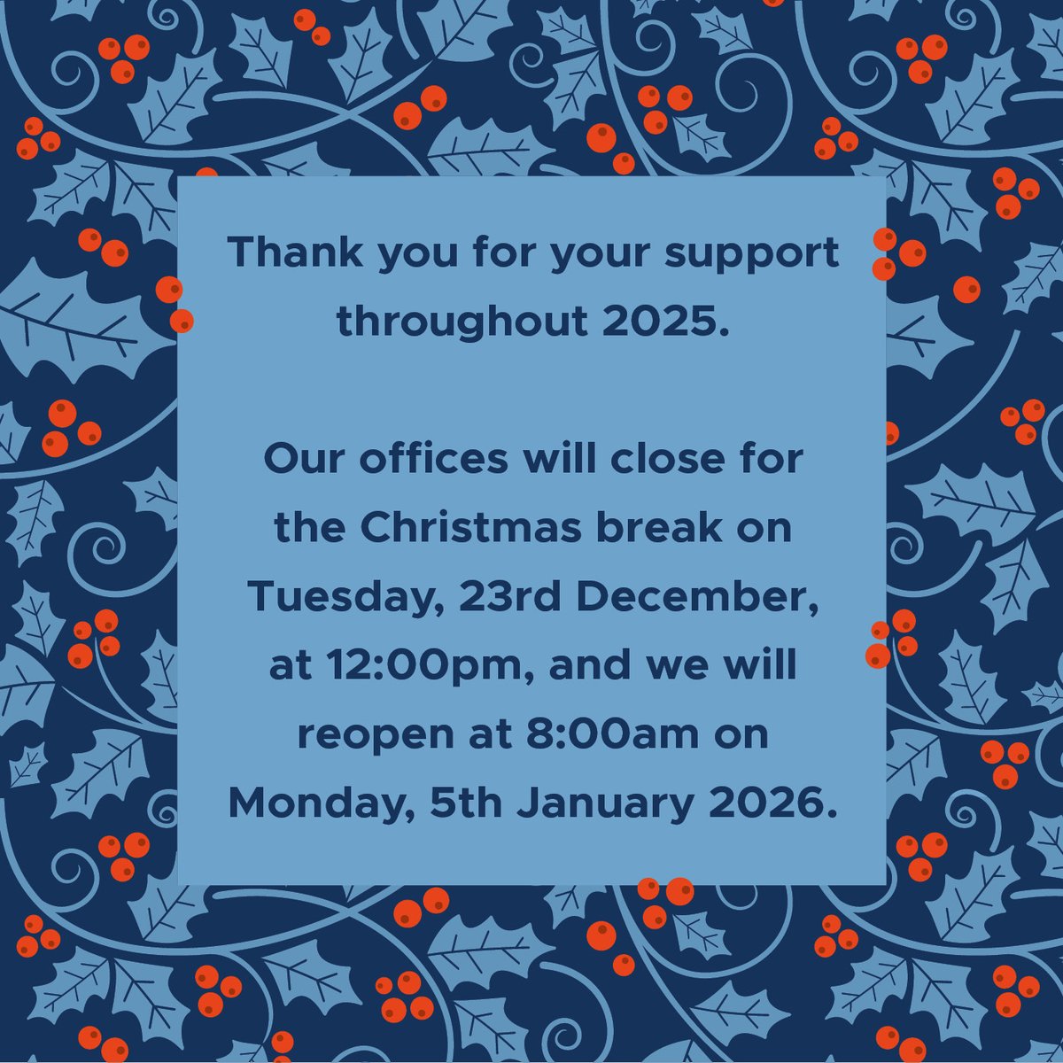 The team at East Riding will be taking a well earned festive break, our offices will close on Tuesday 23rd December at 12:00pm and we will re-open on Monday 5th January 2026.

For pre-Christmas deliveries please ensure orders are placed before 12:00pm on Thursday 18th December.