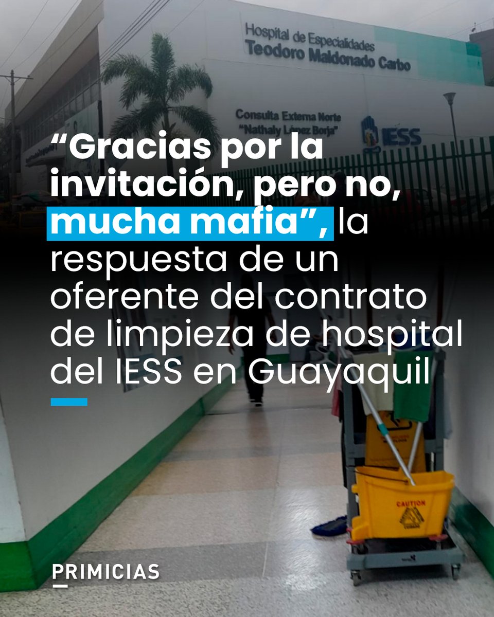 Primicias's tweet photo. El hospital Teodoro Maldonado Carbo maneja un presupuesto anual para contrataciones que bordea los USD 50 millones. El servicio de limpieza le cuesta USD 2,3 millones cada año. https://t.co/wFYJM1NpL4 https://t.co/SkLflJn6nH