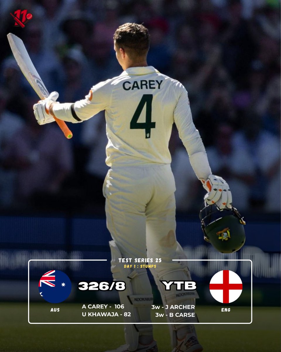11_crick's tweet photo. Carey century 
Khawaja support — Ben Stokes &amp; Co feel the heat 
#Ashes2025 #AUSvsENG https://t.co/sERXLZLZJJ