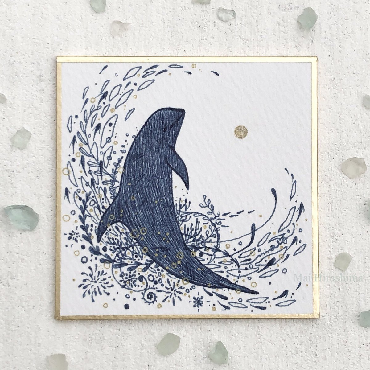 作品紹介 豆色紙にペン✍️ 「Tsukimi 5」「Tsukimi 4」 満月の夜