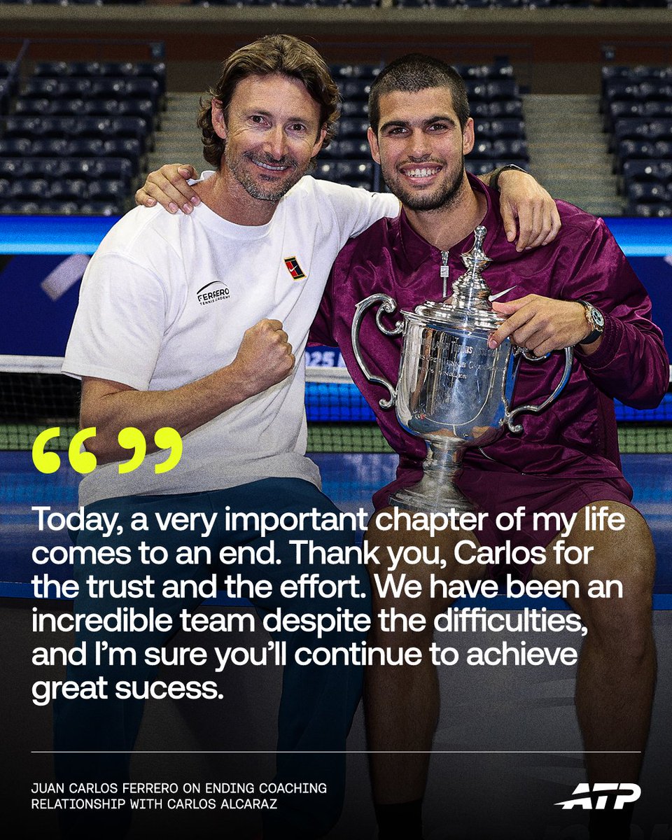 End of a remarkable era 🫶

7 years and 24 titles together. Congrats <a href="/juankiferri/">juan carlos</a> and <a href="/carlosalcaraz/">Carlos Alcaraz</a> 👏