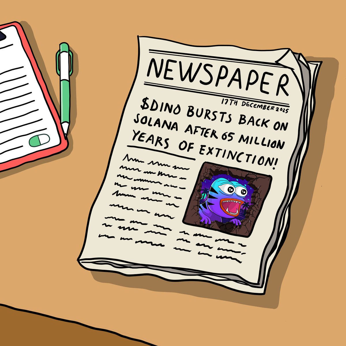 voltcipher's tweet image. Did you see the front page?! 🦖📰
$DINO is officially BAAACK.

The King has returned after 65 million years of extinction.
@DinosolMeme #DinoMemeContest