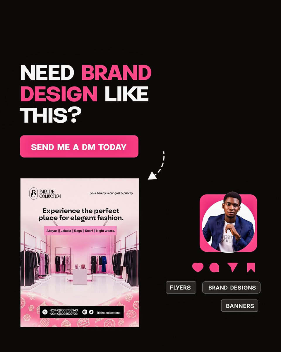 Omoyajocash393's tweet image. This design was created to reflect the brand’s identity at first glance ✨

With AI-generated backgrounds, I crafted a visual that communicates luxury, elegance, and purpose perfectly aligned with premium abayas, jalabia, bags, scarves, and nightwear.

#branding #agency #explore