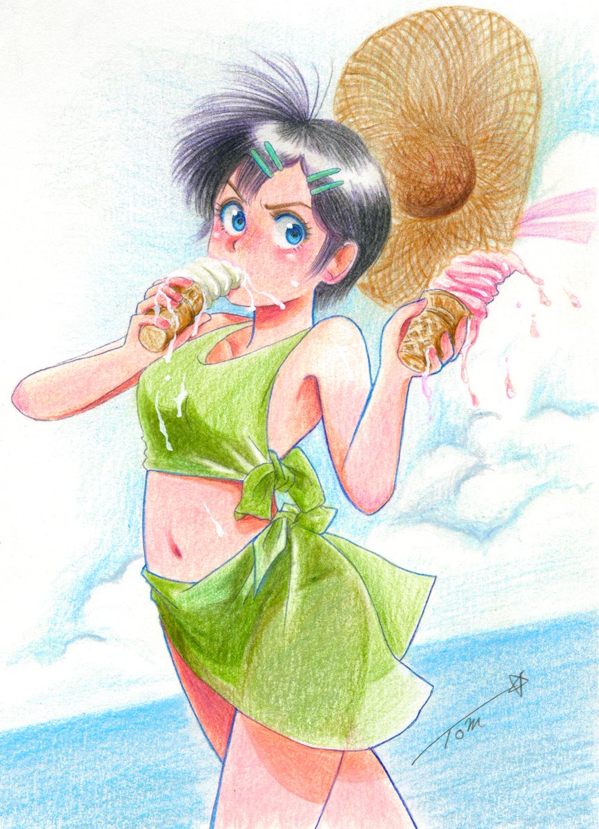 くそ寒いので水着を貼る #アナログ絵で魅せてみよ（色鉛筆） #1日一点