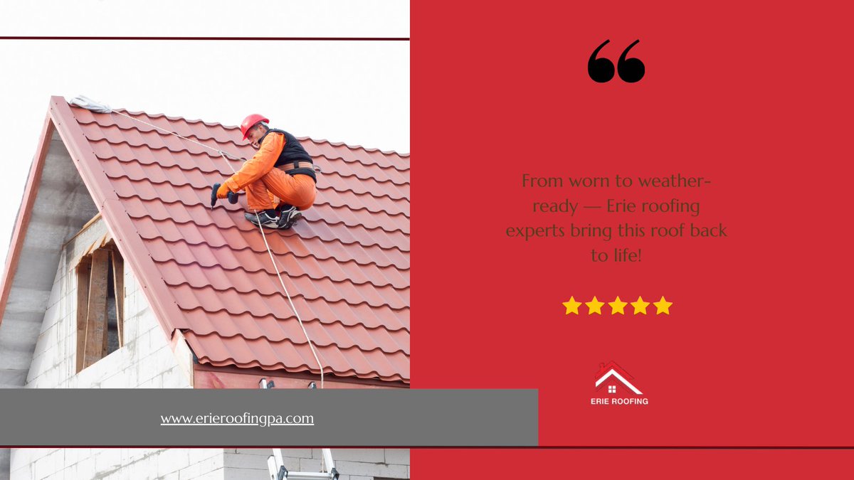 ErieRoofing's tweet photo. From worn to weather-ready!
Trust the Erie roofing experts for reliable roof repair and replacement built to last.
#ErieRoofingExperts #RoofersEriePA #RoofingPros #LocalRoofers #HomeImprovement https://t.co/QPffQ9sQZ2