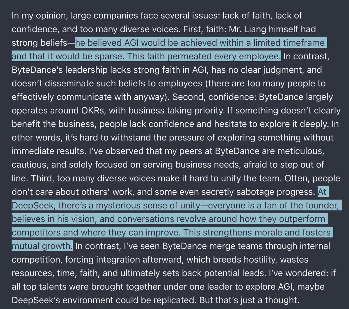 AGIã®è¿œæ±ã¯äžæ¹éè¡ã ãDeepSeekã®ãããªå®æŽŸãçµéšãããšãç©äºãæ®éã®èŠç¹ã§èŠãããšãã§ããªããªããæéã¯ãã€ãããŒã·ã§ã³ã¯ä¿¡å¿µã®åé¡ã ããšèšã£ãããã®ä¿¡å¿µã¯åºããã ãããXiaomiãMeituanãããããå Žæã«ãããšãé·è»ã