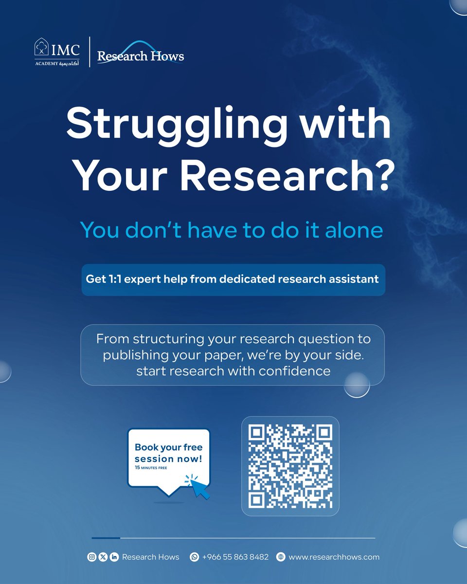 ResearchHows's tweet photo. 🔬 البحث العلمي مو لازم يكون رحلة لوحدك.
دعم أكاديمي يساعدك تمشي بخطوات أوضح وثقة أكبر.
ابدأ من هنا.

🔬 Research doesn’t have to be a solo journey.
Thoughtful academic support to help you move forward with clarity and confidence.
Start here.
#ResearchHows #imc #ابحاث #imcacademy https://t.co/nK4LK0qdJy
