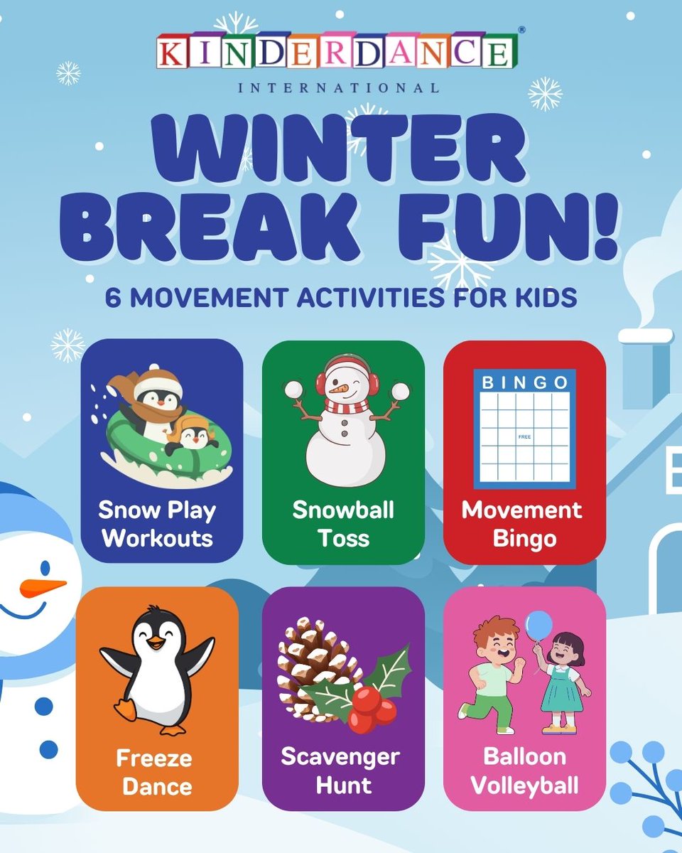 Take a look at these cute ways to keep your children moving this winter break.
#kinderdanceinternational #kindermotion #winterbreak #acivitiesforkids #FunThingsToDoWithKidsInWinter #KeepMoving #movementactivitiesforkids