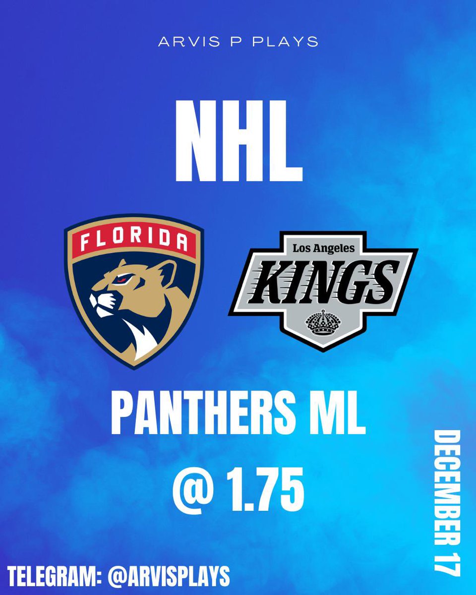 arvisplays's tweet image. 🏒 NHL

Florida Panthers 🆚 LA Kings
✅ Panthers ML
💰 1.75 (-133) | 3u

🔥 Kings short-handed (Byfield ?, Danault &amp;amp; Kuemper out)
📈 Panthers trending up

LET’S GO! ⚡️💥