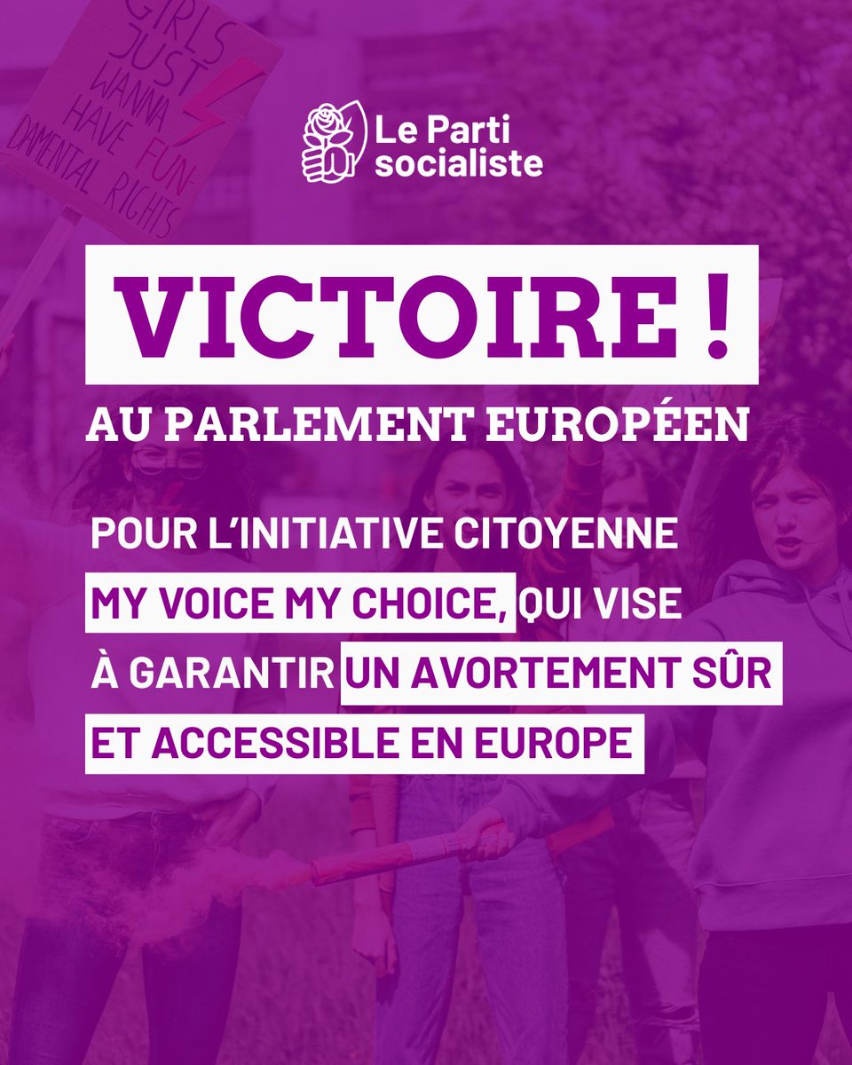 partisocialiste's tweet photo. 💟 Victoire ! Le Parlement européen soutient l’initiative citoyenne #MyVoiceMyChoice pour un droit à l’avortement sûr et accessible dans toute l’Europe.

👉 Nous serons au combat pour que la Commission européenne propose une loi pour garantir ce droit partout en Europe ! https://t.co/oaoJEYyHzW