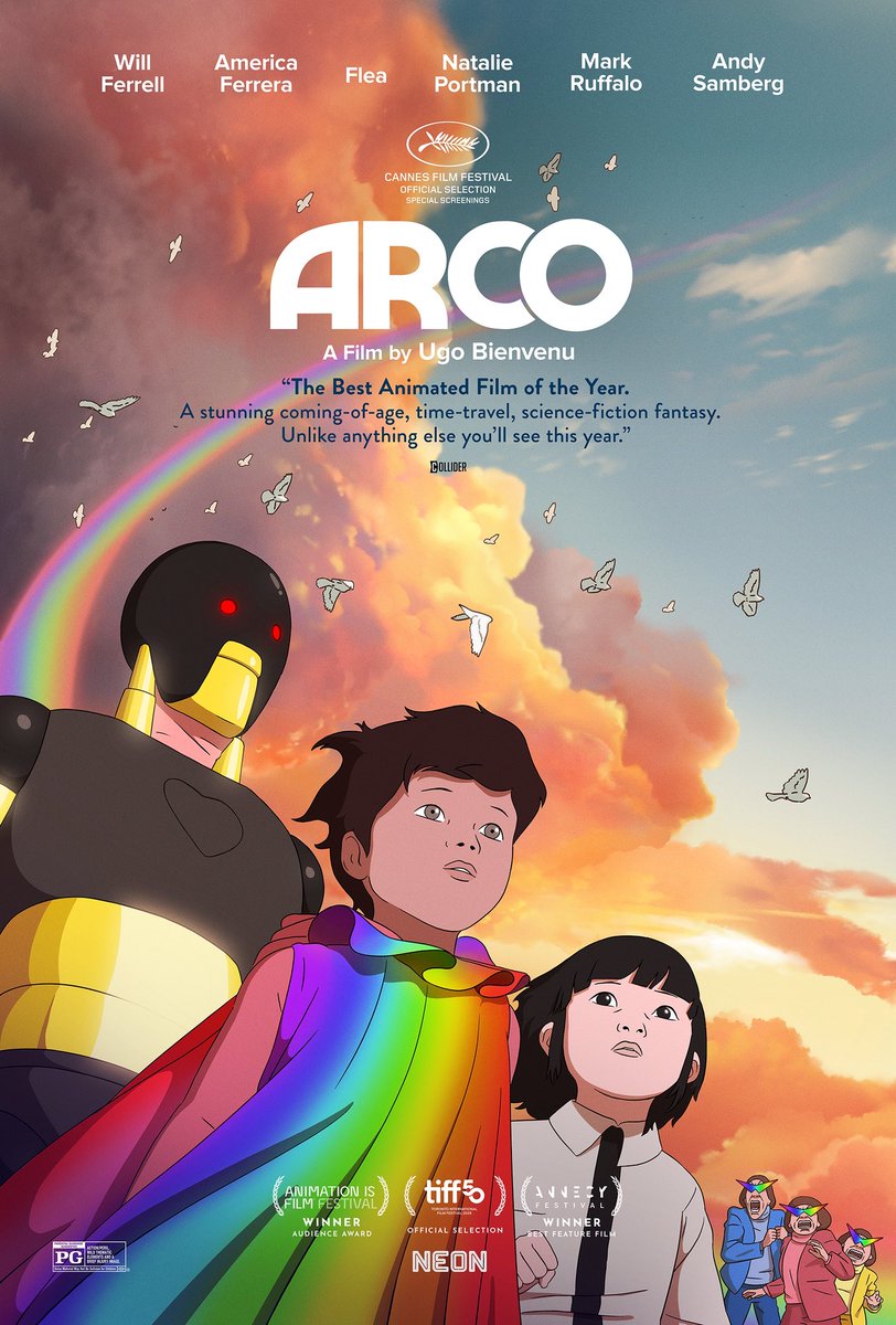 neonrated's tweet image. “The best animated film of the year.” 

Ugo Bienvenu’s ARCO, featuring voices from Will Ferrell, America Ferrera, Flea, Natalie Portman, Mark Ruffalo, and Andy Samberg, opens in NY and LA 1.23. Everywhere 1.30.
