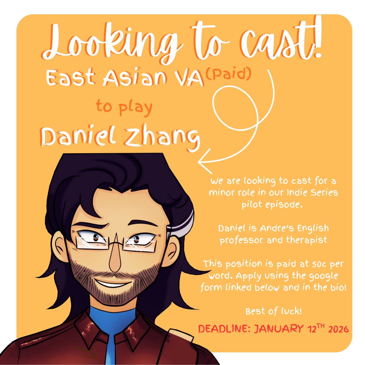 Well look what we have here👀
Our last character to cast! Auditions open till January 12th 2026! 

Want to be apart of a paranormal comedy? Now's your chance!

Audition form and info:
docs.google.com/forms/d/e/1FAI…

Best of luck!
#indieanimation #VAWanted #voiceactor #VAcallout #TGYS
