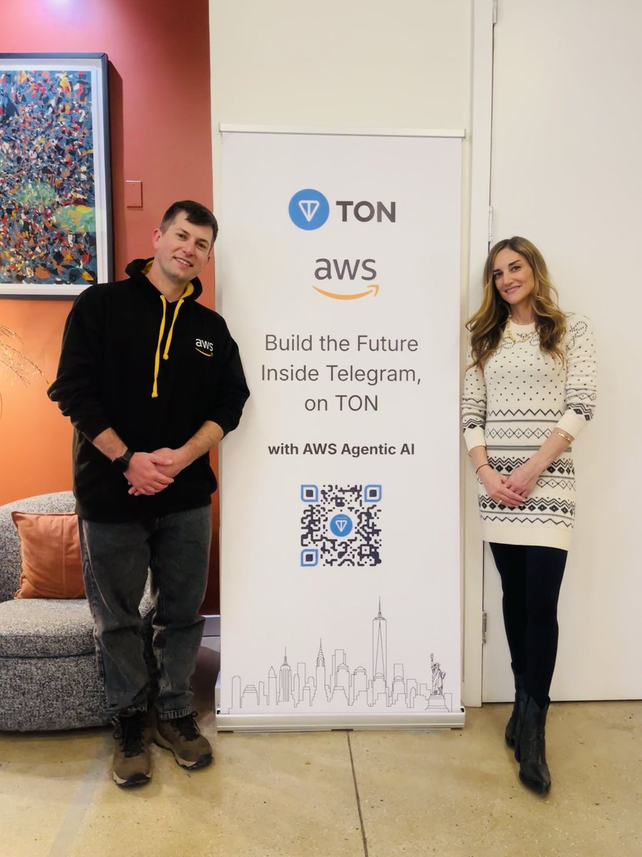 TONUShub's tweet photo. Last night, TON US officially established NYC as our home base. 🗽💙

We shared what we’ve accomplished in just two months since launching in the US, welcomed builders into the ecosystem, and heard from Oleksii, Solutions Architect at @awscloud, on how Agentic AI can help TON builders build @telegram Mini Apps more efficiently and effectively.

Together, we announced our 72-hour builder workshop coming January 23. Register 👉 https://t.co/dYkbDjIuCe

With 75+ builders, founders, and ecosystem leaders connecting over holiday cocktails, TON US is officially planted in the heart of Web3: NYC.

Congrats to our ugly sweater winner, Mark! 🎄🎅 

👏 Huge thanks to @Web3todayLive @NFTfarming1 for all your help in producing the event!