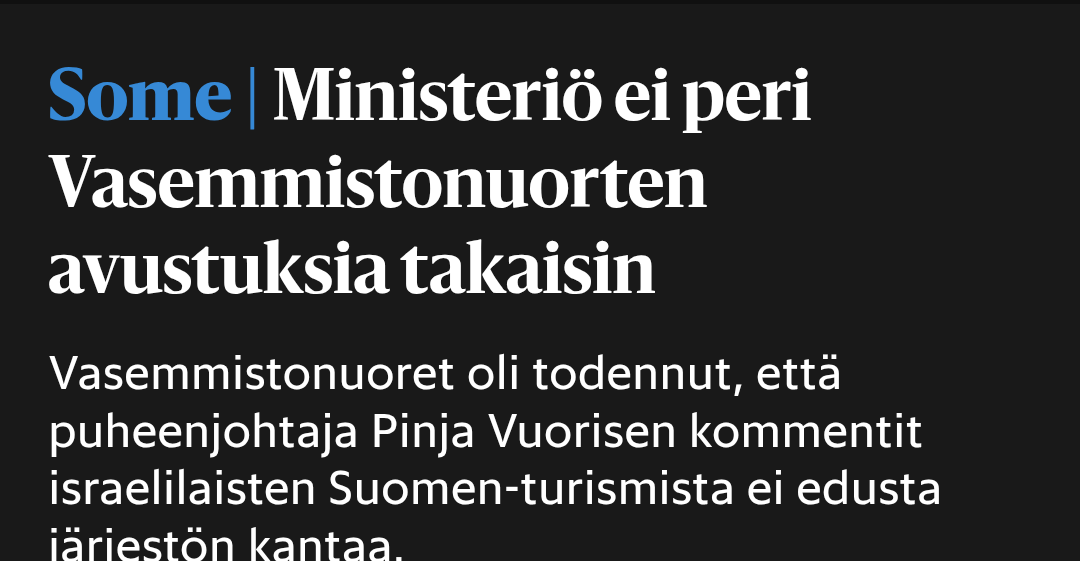 "Vuorisen kommentti oli suunnattu juutalaisten sijaan Israelia kohtaan"

Tarkoitus olikin siis vain tehdä israelilaisten olo turvattomaksi, ei erityisesti juutalaisten.

Sittenhän kaikki onkin kunnossa. 🤗 #selittelyt