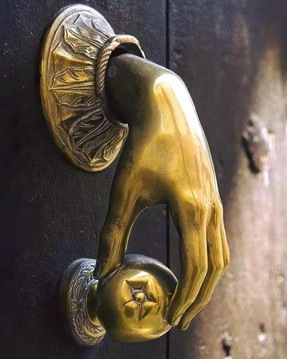 Brass Hand n' Apple Door Knocker, England, 1890's.