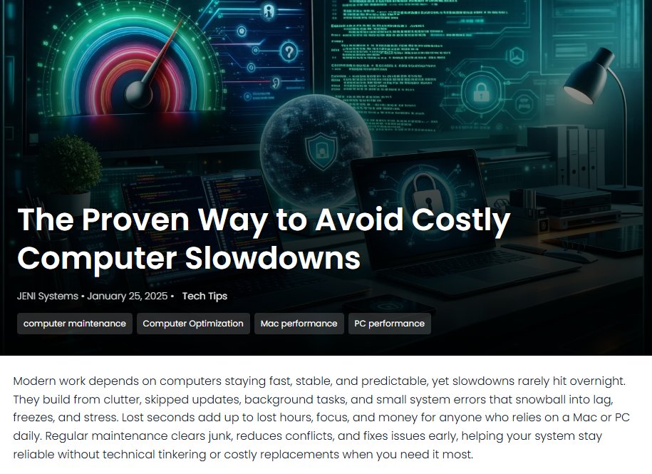 JeniSystems's tweet image. Slow computers drain focus and income long before they crash, which is why routine cleanup matters. jenisystems.com/protect-your-d…
#MacPerformance #PCOptimization #WorkEfficiency