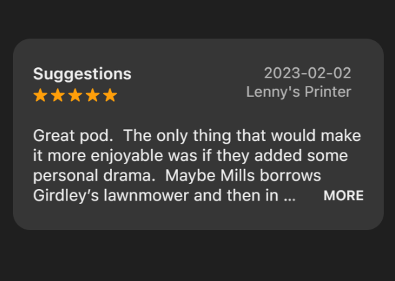 It’s been nearly three years since <a href="/thegeneralmills/">Mills Snell</a> borrowed <a href="/girdley/">Michael Girdley</a>'s lawnmower.

The level of personal drama is getting unbearable.

Please leave more 5 star reviews with instructions on how to resolve ths.

(Link in bio.)