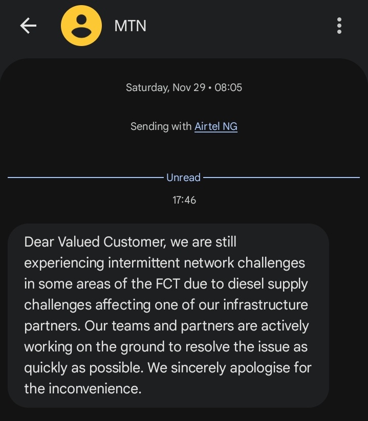 OkayGuitar's tweet photo. A simple “sorry” cannot compensate for 10 days of disruption caused by @MTNNG. This has resulted in real losses and damages, therefore I demand a fair and meaningful compensation. https://t.co/Vx1W8owoez