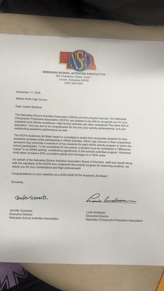 JosiahWardlow's tweet photo. Super happy to receive the Academic All-State Award!! @MillardNorthFB @Coach_BurrellJr @armohningPE https://t.co/Vgwd8eGt3F