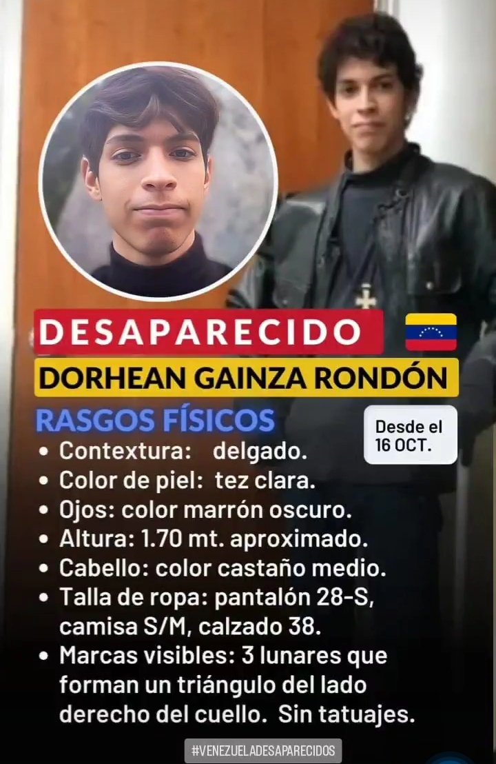 DÓNDE ESTÁ?   DORHEAN GAÍNZA RONDÓN. DESAPARECIÓ EL 16-10-2022 QUE PASO CON ESTE JOVEN?   #desaparecido POR FAVOR LO MÁS QUE SE PUEDA AYUDAR CON UN RT. #Venezueladesaparecidos