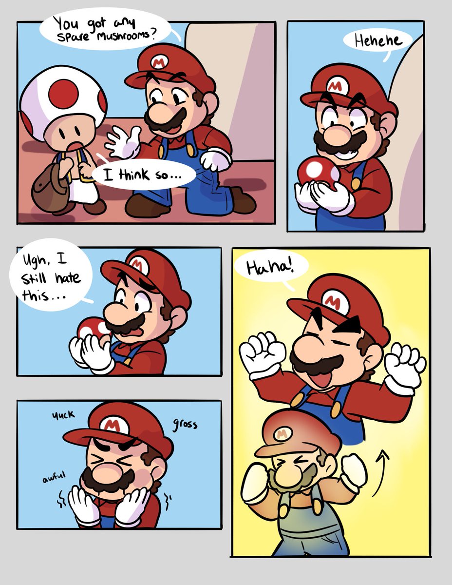 caroliner_draws's tweet image. Luigi learns about Power-ups! (1/2) #nintendo #mario #luigi #marioandluigi