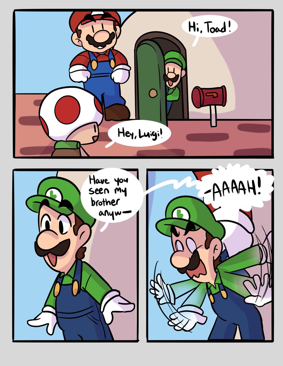 caroliner_draws's tweet image. Luigi learns about Power-ups! (1/2) #nintendo #mario #luigi #marioandluigi