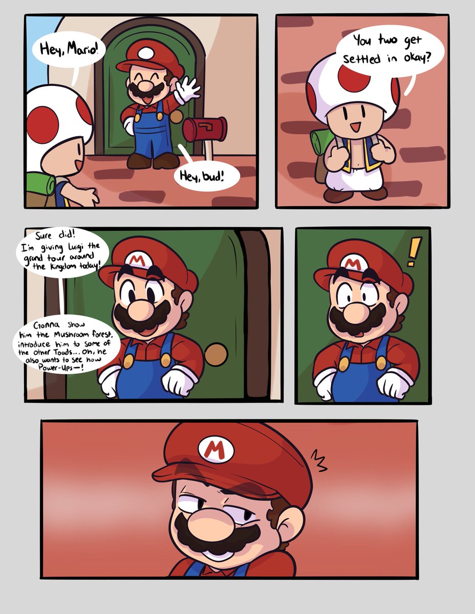 caroliner_draws's tweet image. Luigi learns about Power-ups! (1/2) #nintendo #mario #luigi #marioandluigi