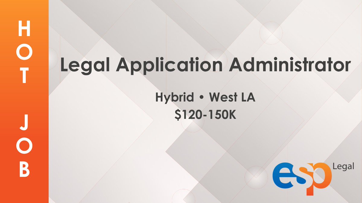 ESPLegal's tweet photo. Hot Job: Legal Application Administrator in West LA 

Maintain our client's iManage DMS as well as Aderant, SharePoint, Active Directory and other Legal Databases. Hybrid; $120-150K.

Interested? Apply at https://t.co/YI1eRCct25 or email careers@esplegal.com. https://t.co/PBvsCASIrY