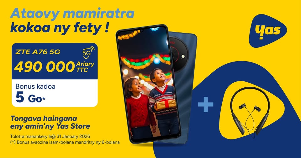 PROMO NOELY FENO KADOA - ZTE A76 5G

Jjifaina 490 OOO Ar TTC fotsiny ny smartphone ZTE A76 5G📷

Sady mbola miampy kadoa Goodies sy bonus data 5Go avaozina isam-bolana mandritra ny 6 Volana !

Hatramin'ny 31 Janoary ihany ny fihenam-bidy !

#NdaoFaLera