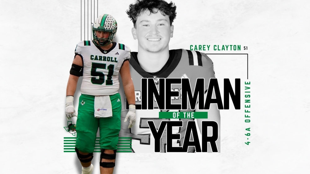 CarrollDragonFB's tweet image. Carey Clayton was selected as District 4-6a Offensive Lineman of the Year

#TraditionProtected