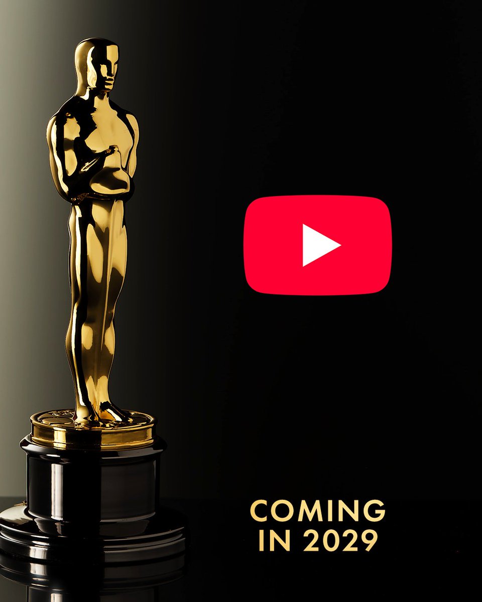 The Oscars are coming to <a href="/YouTube/">YouTube</a> 🎬

Starting in 2029, YouTube will become the global home for this celebration of cinema, helping to inspire a new generation of film lovers everywhere 🌎

Thank you to <a href="/TheAcademy/">The Academy</a> for the partnership!