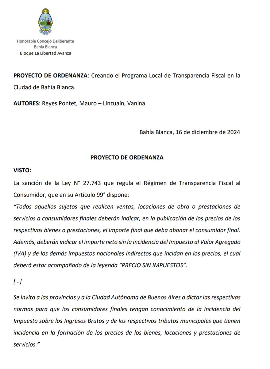 Excelente <a href="/LuisCaputoAR/">totocaputo</a> y el <a href="/MinEconomia_Ar/">Ministerio de Economía</a> 👏🏻👏🏻

📊🔍 Conocer la carga tributaria en todos los niveles del Estado es clave para comenzar un proceso de baja de impuestos y regulaciones.

✅️ En esa línea, en Bahía aprobamos una Ordenanza de Transparencia Fiscal este año 👇🏻