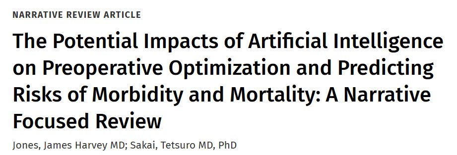 IARS_Journals's tweet image. How can we use #ArtificialIntelligence to improve patient preoperative optimization?

✅ Predict post-op anemia 🩸 
✅ Opioid dependence 💊 
✅ Diabetes complications ✖️ 
✅ Mortality risks ☠️ 

@IARS_journals highlights #AI in this narrative review: buff.ly/5lMmKci