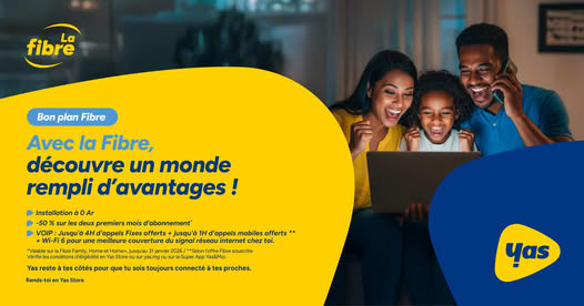 Offre selon le forfait Fibre souscrit jusqu’au 31 janvier 2026 !

📷 Installation gratuite
📷 -50 % sur les deux premiers mois d’abonnement
📷 Jusqu’à 4 h d’appels fixes offerts + 1 h d’appels mobiles
📷Wi-Fi 6 pour une meilleure couverture et une expérience Internet fluide