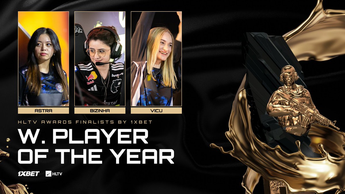 HLTVawards's tweet image. The brightest stars of Women's Counter-Strike ⭐️👸

These are our finalists for 2025 Women's Player of the Year, presented by @1xBet_Esports 

@astramcs
@bizinhafps
@vicues