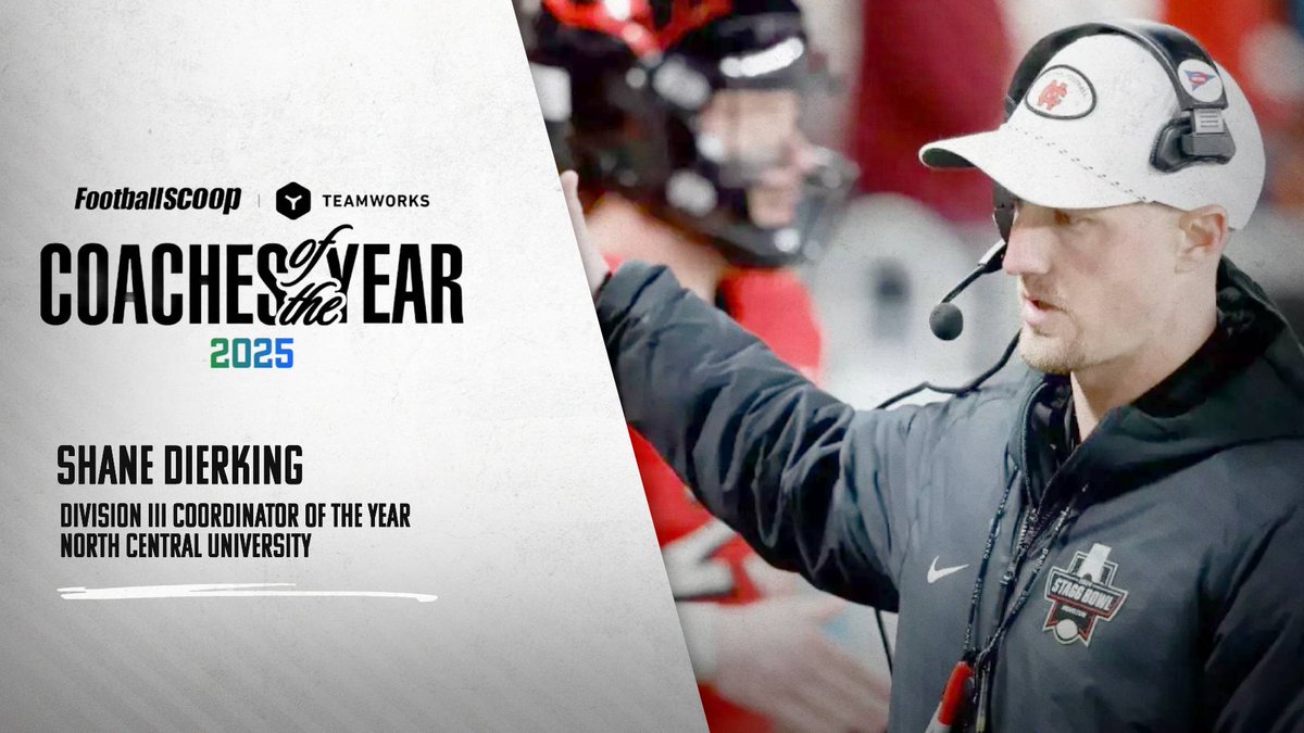 FootballScoop's tweet image. Prior voters selected @CoachDierking 2025 FootballScoop Division III Coordinator of the Year footballscoop.com/2025/12/17/sha…