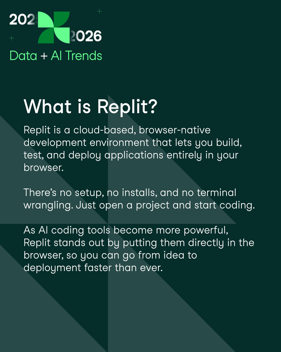 DataCamp's tweet image. Today’s drop in your Data and AI content calendar is for the builders.

Replit just joined the lineup with a hands-on guide so you can go from “I have an app idea” to “it’s live” without fighting your dev environment.

Unlock the rest of the calendar: ow.ly/GP4b50XKTbG
