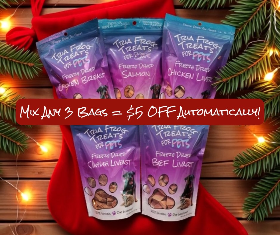 triafrogtreats's tweet image. There’s still time to grab something special for your furry friends this Christmas 🐾 Spoil the pets still by your side with our freeze-dried pet treats! Enjoy $5 off any 3 bags thru 12/23. 
Shop here 👉 loom.ly/XgLudvU

#AppletonWI #GreenvilleWI #PetTreats