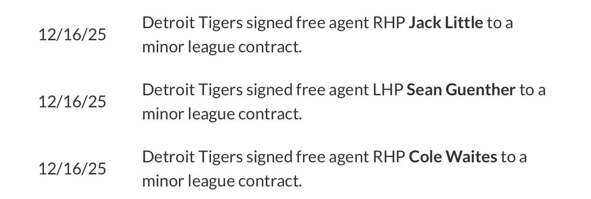 tigersMLreport's tweet image. Per the transactions log, Sean Guenther and Jack Little have re-signed with the Tigers on minor-league deals.