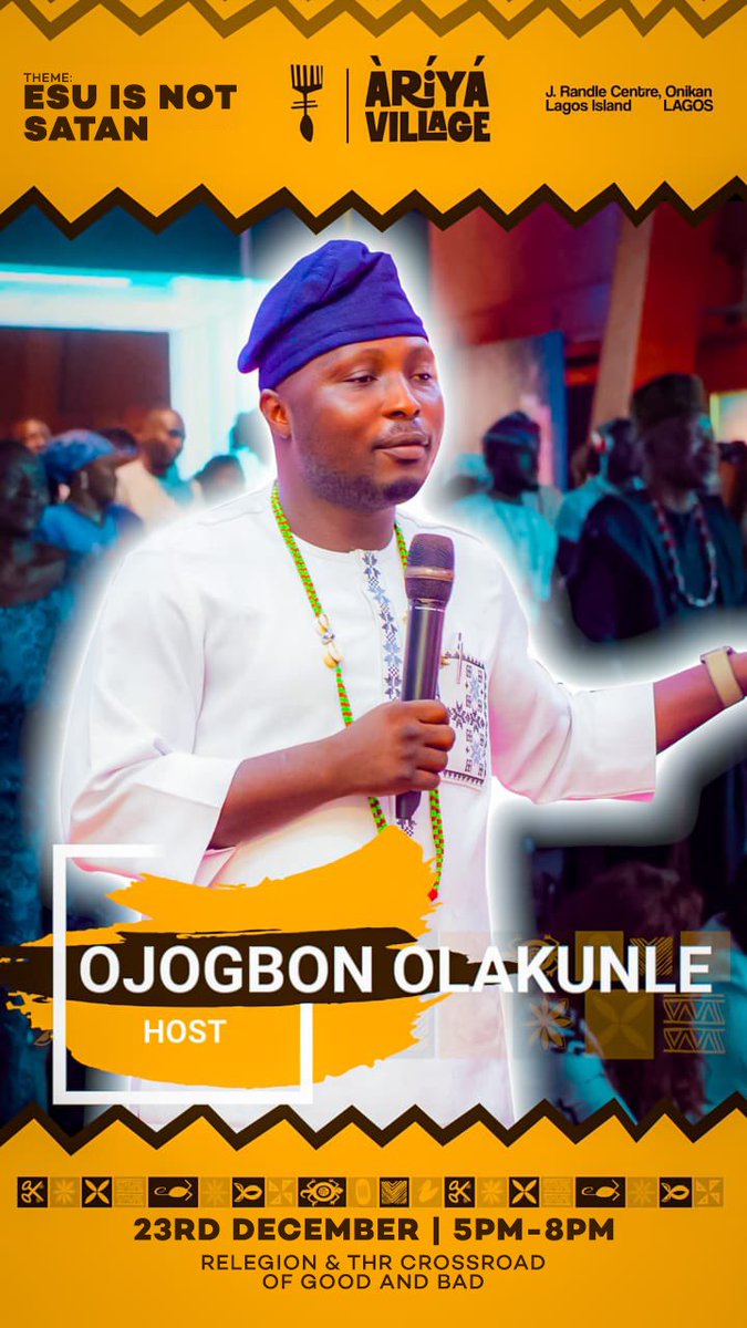 MKO_Olawole's tweet photo. I am hosting the “Èṣù Is Not Satan” Symposium at the J. Randle Centre for Yoruba culture and preservation on 23rd of Dec. 2025. 

Theme: Religion at the Crossroads of Good and Bad.

Culture. History. Truth.

You really can’t afford to miss this. https://t.co/OfWtOJFtQ4