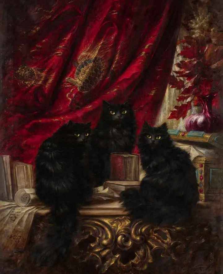 artenpedia's tweet photo. “Three Black Cats” by Carl Kahler, (1856 - 1906) https://t.co/H5RzeUppnr