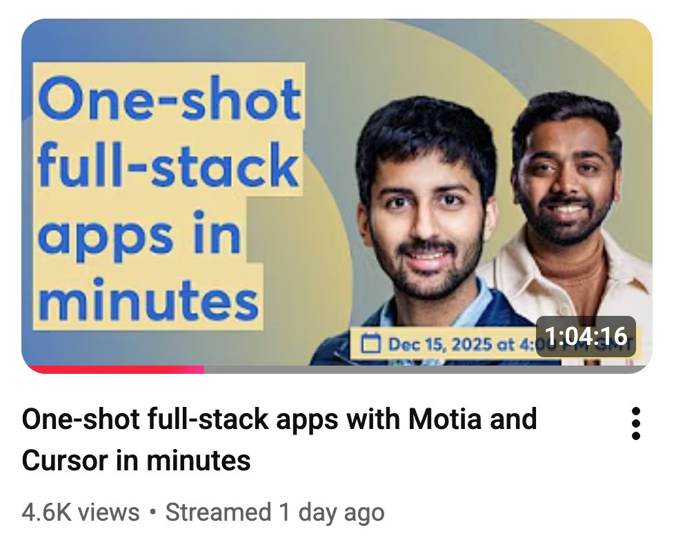 🚀 We built a fully-fledged TODO App live on <a href="/kunalstwt/">Kunal Kushwaha</a>'s YT channel that showcases the entire Motia framework in ONE example.

APIs, background jobs, real-time streaming, cron schedules, and visual debugging - all working together.

Here's what makes it special 🧵👇
