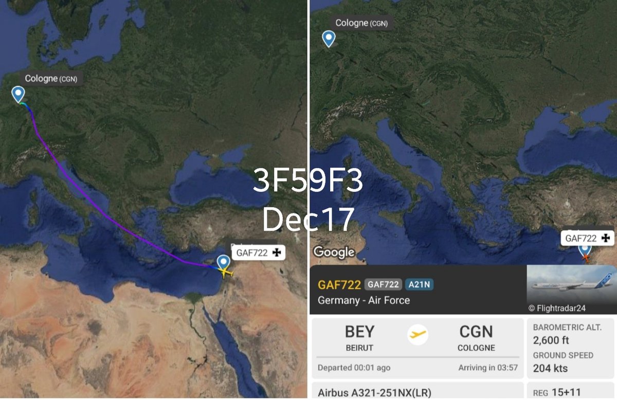 LebanonJets's tweet photo. 2nd #Germany AirForce aircraft into Lebanon today was A321neo 15+11 #3F59F3 from Cologne to Beirut now headed back as #GAF722 same aircraft was here in October
https://t.co/GYLvrUGFkc https://t.co/Kqe2NEi2Ce