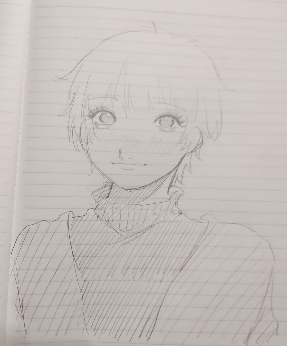 ショートヘアめちゃくちゃ可愛く描けた、！！
#中1 #イラスト #アナログ #アナログイラスト