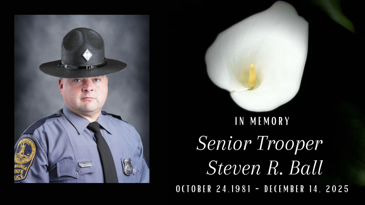 Our thoughts and prayers are with our brothers and sisters of the Virginia State Police. 

We will be shrouding our badges in honor of Senior Trooper Ball. 

For more information: facebook.com/share/p/1BN3DU…

#Culpeper #VirginiaStatePolice