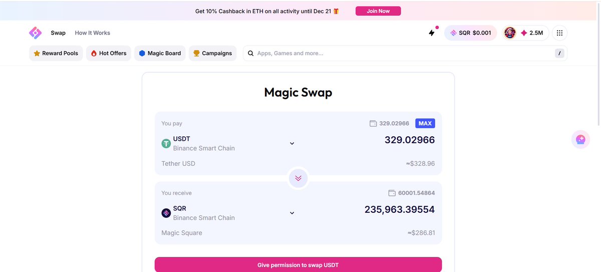 One underrated feature on Magic Square that deserves more attention is Magic Swap. 

Fast cross chain swaps clean UX and no unnecessary friction it makes everyday Web3 actions simple and smooth. 

Definitely a hidden gem inside <a href="/MagicSquareio/">Magic Square</a> 🪄
