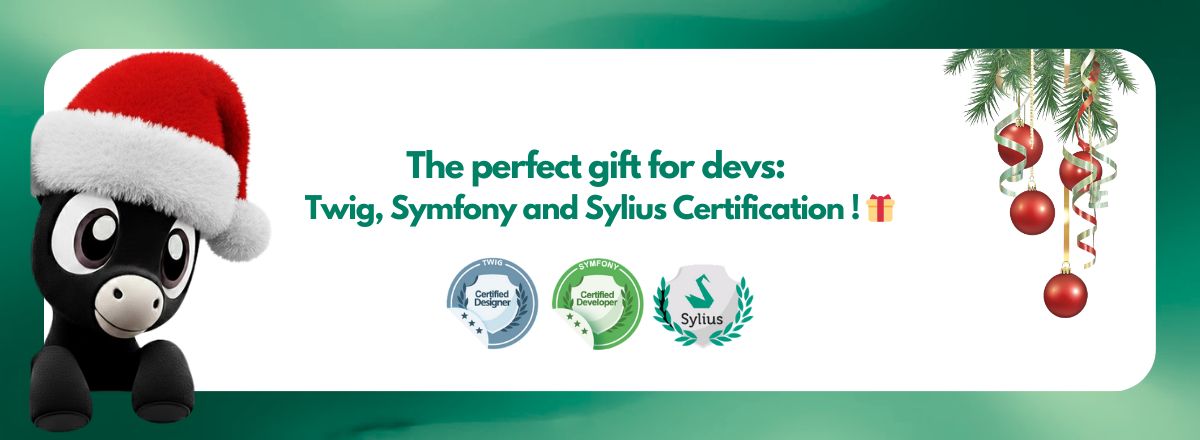 symfony's tweet image. 🎅 Ho ho ho… looking for a gift that’s actually useful?
🎁 Give Symfony, Twig &amp;amp; @Sylius certifications this Christmas!

✔️ 100% online
✔️ 1 year to take the exam

Your next certification is only one click away 🎄✨
Boost skills, career, and confidence — fully online, anytime…