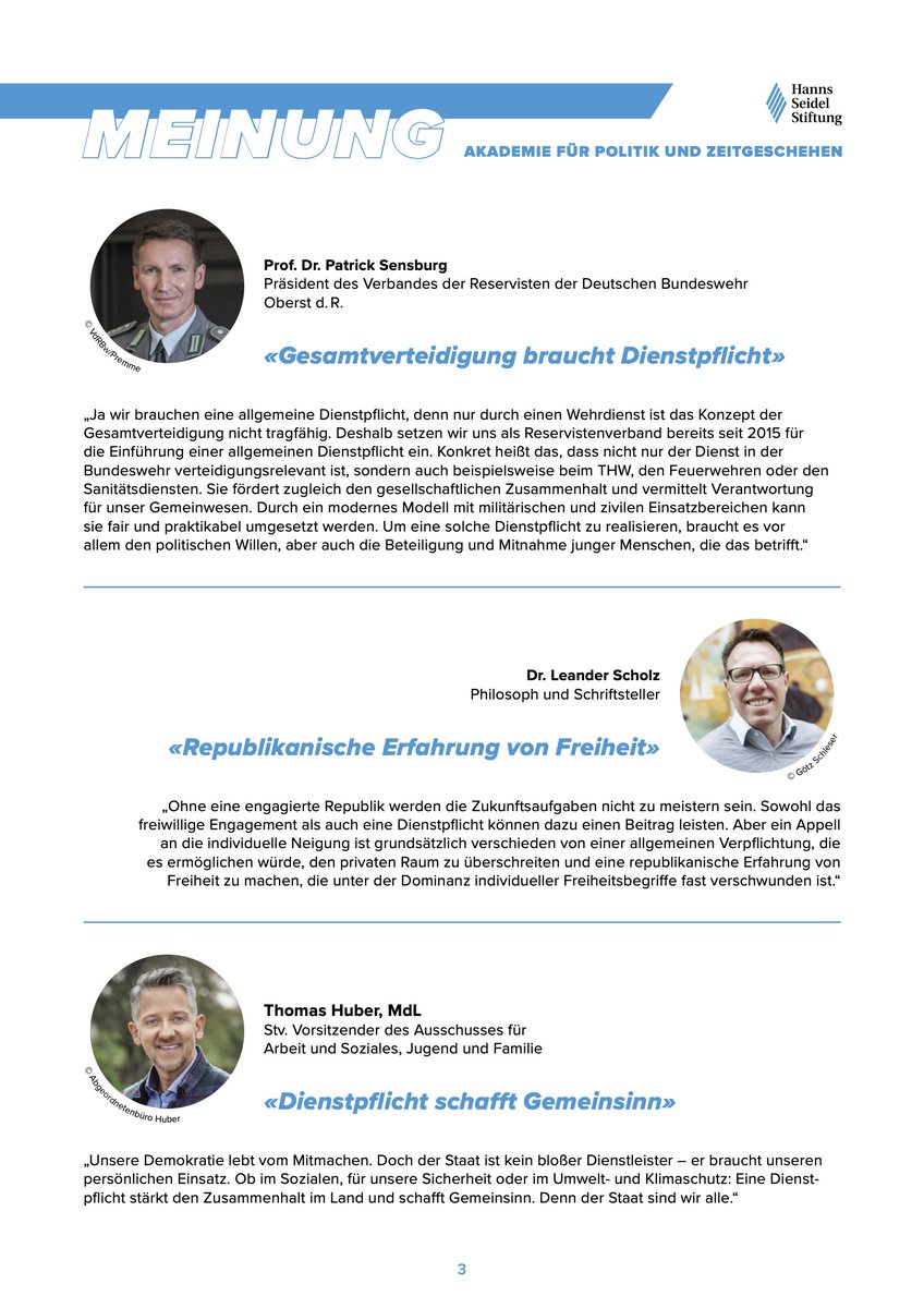 Starke Aussagen | Hanns-Seidel-Stiftung | Allgemeine Dienstpflicht