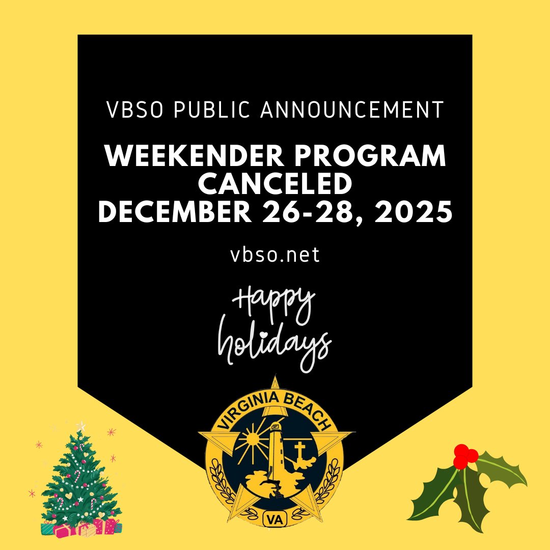 The Weekender Program is CANCELED for the weekend of Dec. 26-28. Weekenders do not need to report on Friday, Dec. 26. Happy holidays!